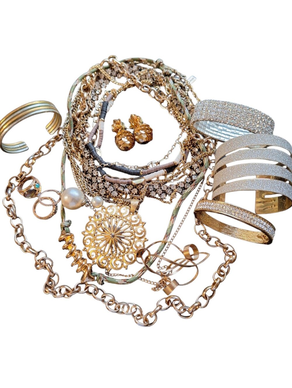 16 Piece Gold & Crystal Embellished BLING Statement Edgy Lot Jewelry The Limited - Picture 2 of 11